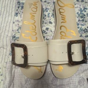Sam Edelman Cream Slide Sandals with Brown Buckle 2025 Design   Only worn once!